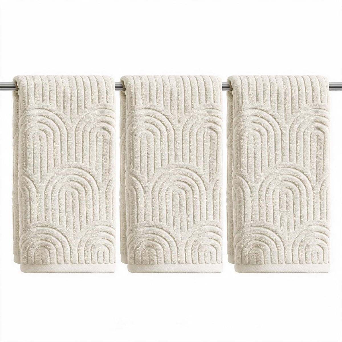 Artoid Mode 2 Pcs Caramel 3D Arched Stripes Jacquard Hand Towels for Bathroom, 100% Cotton Soft Absorbent Bathroom Decor Towels, 13.7 x 29.5 Inch