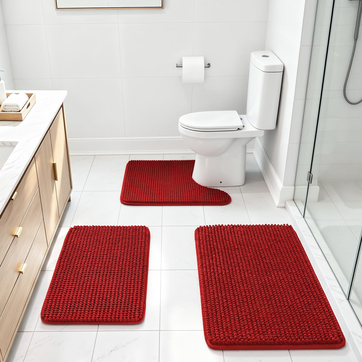 Ophanie Grey Bathroom Rugs 30x20, Soft Chenille Bath Mat, Non Slip Absorbent Quick Dry Light Gray Mats, Machine Washable Thick Small Area Rug Sets,Grip Bathmat for Shower,Toilet,Sink and Indoor Floor