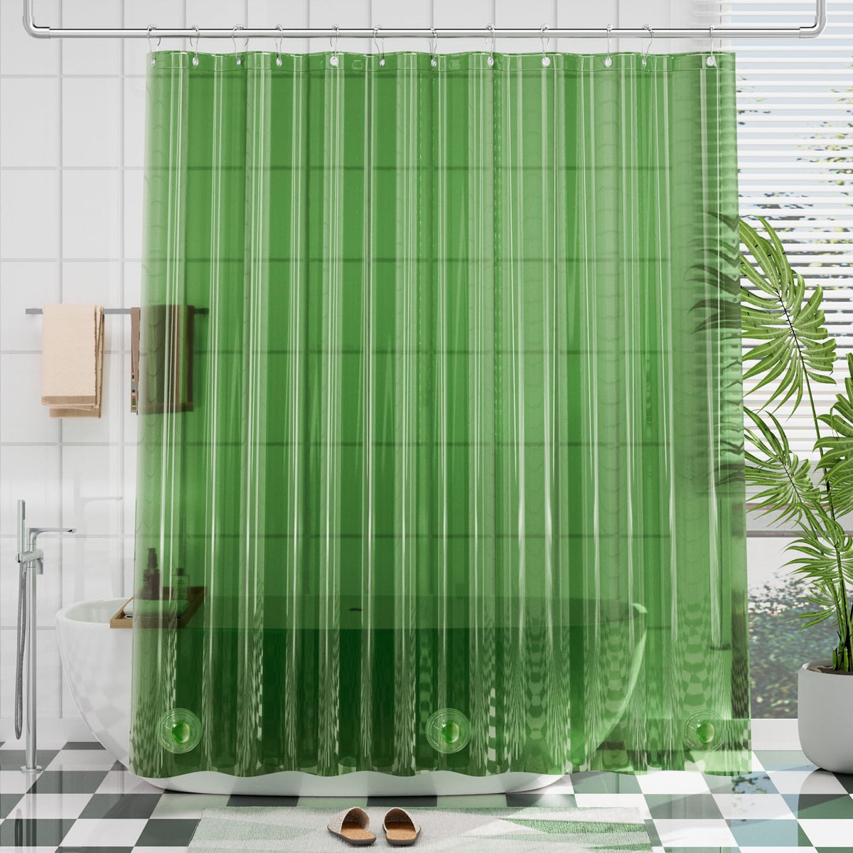 AmazerBath 48x72 Shower Curtain Stall, Small Shower Curtain for Shower Stall, Clear Bathroom Curtain Plastic, Thick PEVA Bathroom Accessories with 2 Clear Weighted Stones and 8 Grommet Holes