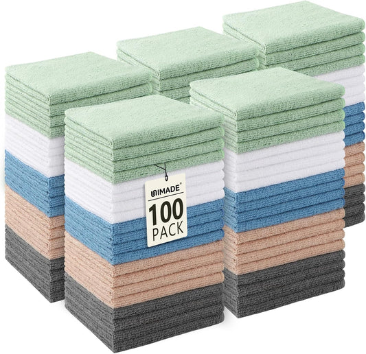 UNIMADE Washcloths Bulk 100 Pack Face Towels (12" x 12"), Highly Soft Wash Cloths and Hand Towels, Fast Drying Multi-Purpose Microfiber Cleansing Cloths for Bathroom, Hotel, Spa, and Salon-Multicolor