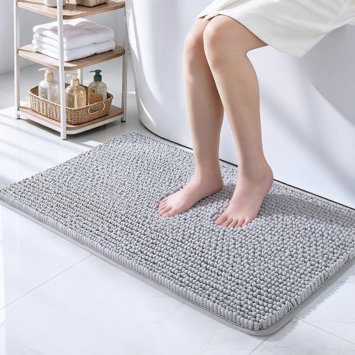 Ophanie Grey Bathroom Rugs 30x20, Soft Chenille Bath Mat, Non Slip Absorbent Quick Dry Light Gray Mats, Machine Washable Thick Small Area Rug Sets,Grip Bathmat for Shower,Toilet,Sink and Indoor Floor