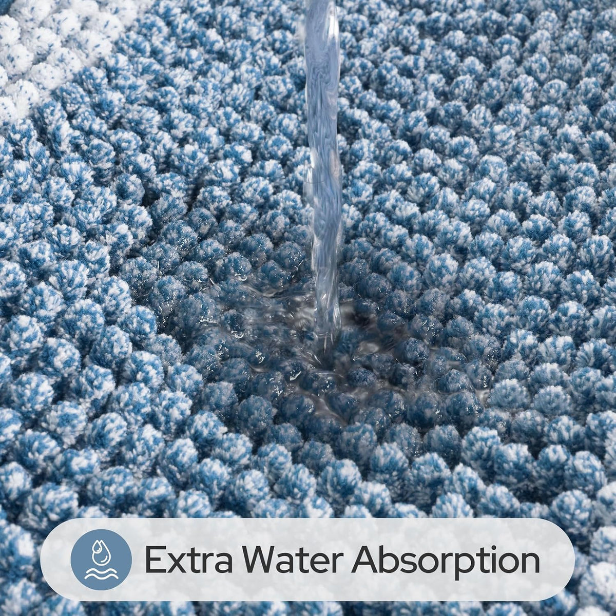 HOMEIDEAS Blue Bathroom Rugs Sets 2 Piece Chenille, 20"x32"+17"x24"