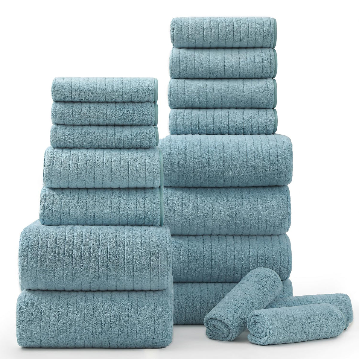 18 Piece Bath Towels Set,Ultra Soft Family Bathroom Towel Set with Hanging Loops-6 Bath Towels,6 Hand Towels,6 Washcloths,Highly Absorbent Quick Dry Shower Towel for Bathroom,Hotel,Spa-Grey Towel Set