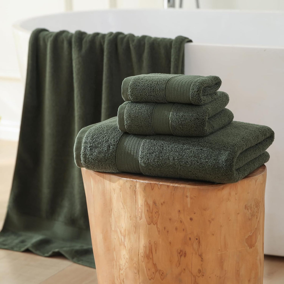 27x55 Bath Towels Set 100 Percent Cotton 650GSM Luxury Super Soft Absorbent Bathroom Towels (Olive Green, Pack of 6)