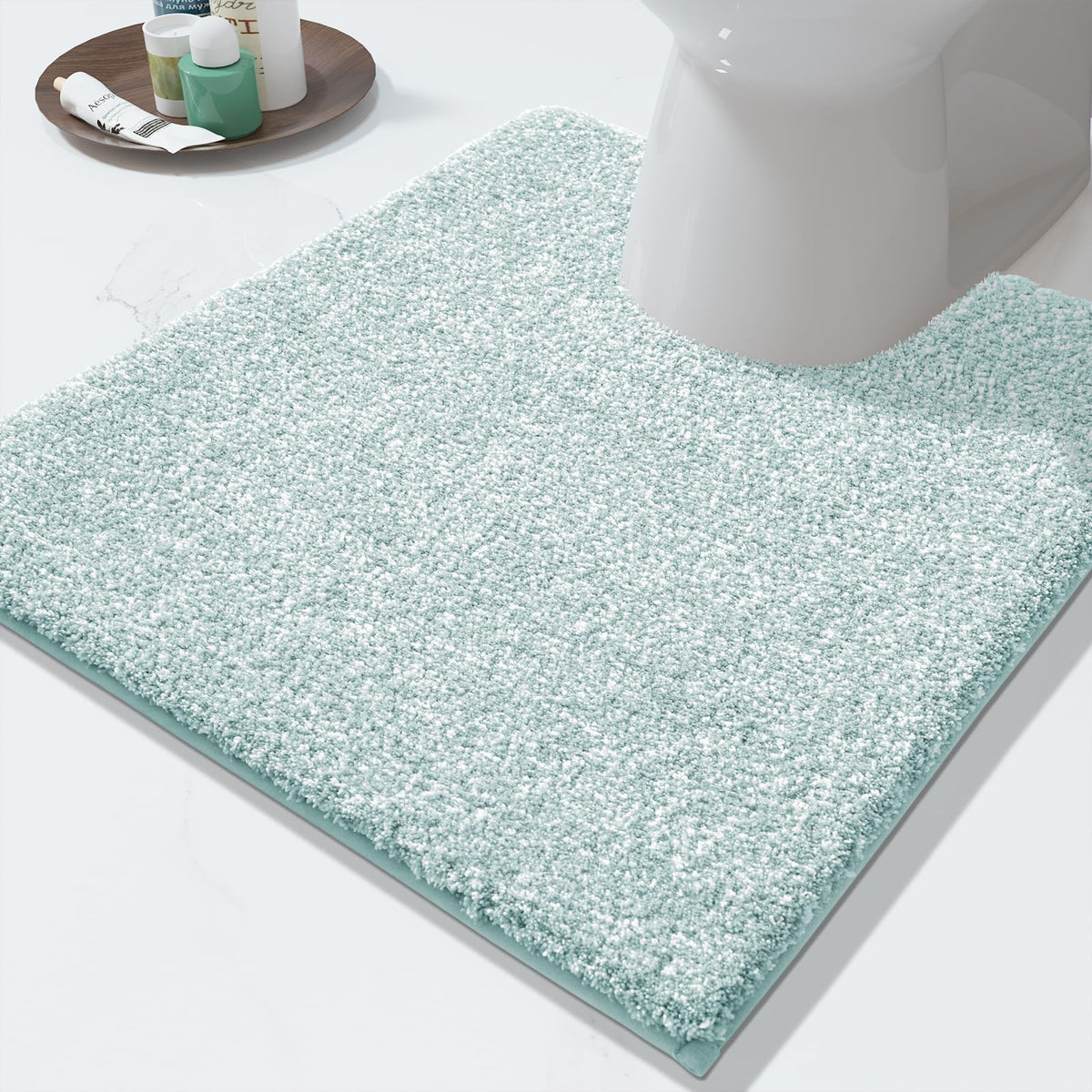 Yimobra Non Slip Machine Washable Bathroom Rug 32x20 Light Blue and White