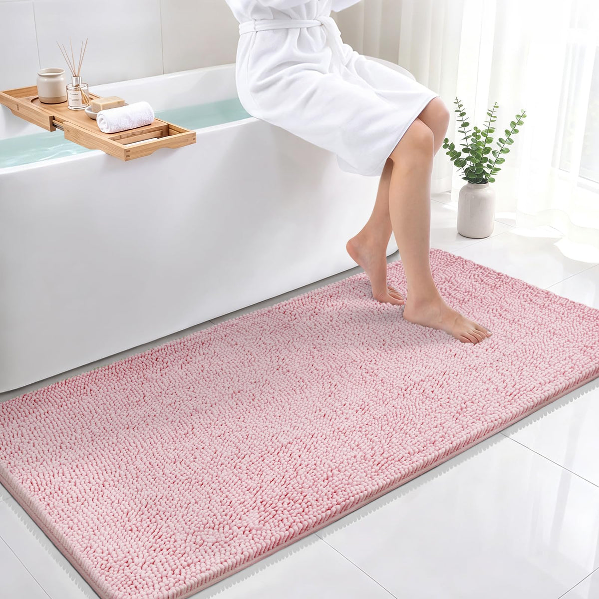 Bcoimo Small Bath Rug Mat,24x17 Extra Soft Chenille Lavender Bathroom Mats