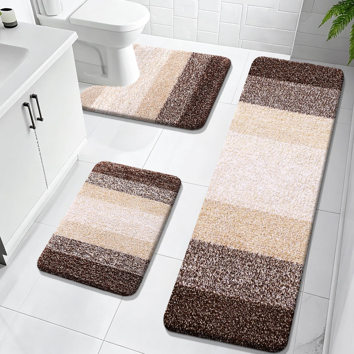 OLANLY Microfiber Bathroom Rugs Sets 3 Piece, Absorbent Bath Mats, Grey
