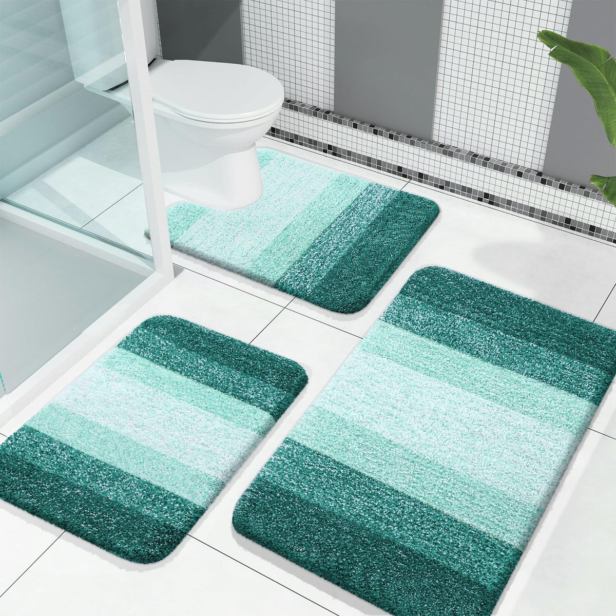 OLANLY Microfiber Bathroom Rugs Sets 3 Piece, Absorbent Bath Mats, Grey