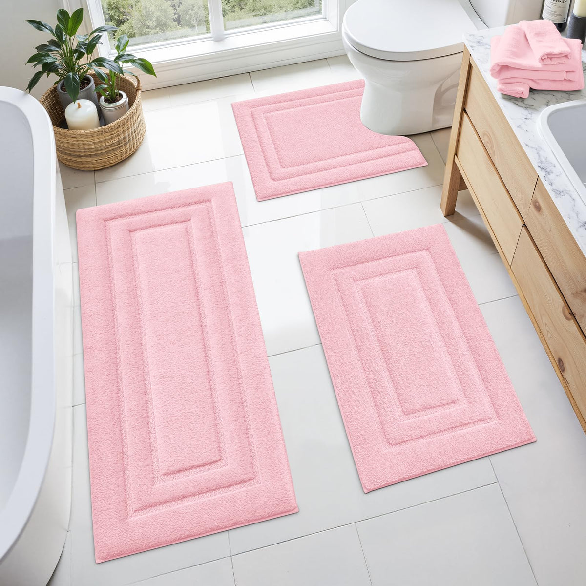 HOMEIDEAS Grey Bathroom Rugs Set of 3, Non Slip Bath Mats