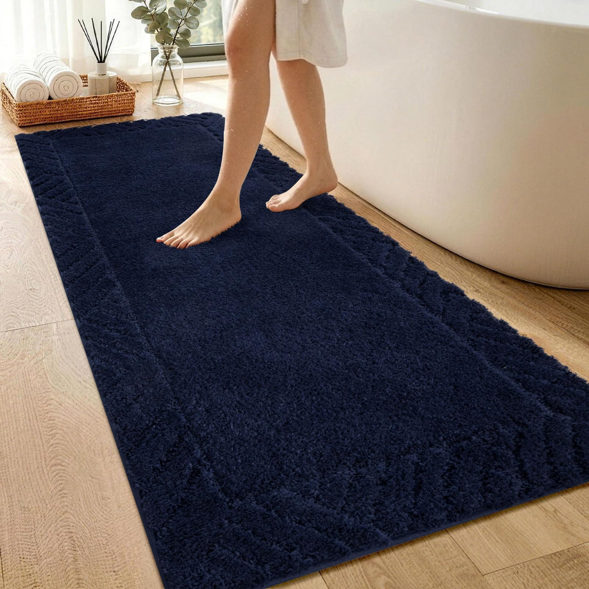 48x17 Long Bathroom Runner Rugs Beige, Non Slip Washable Bath Rugs