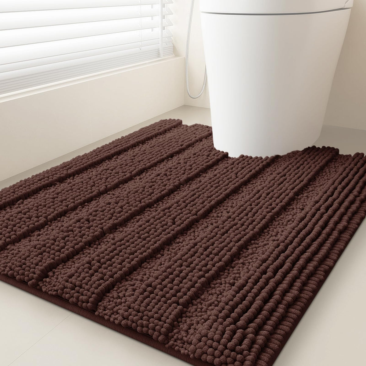 ACCUMTEK Christmas Striped Pink Bathroom Rug Set 3 Pieces Ultra Soft, Non Slip Chenille Toilet Mat, Absorbent Plush Shaggy Bath Mats for Bathroom, Bedroom, Kitchen