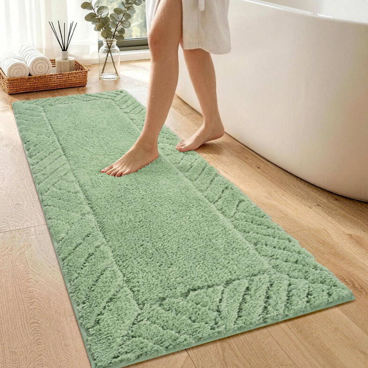 48x17 Long Bathroom Runner Rugs Beige, Non Slip Washable Bath Rugs