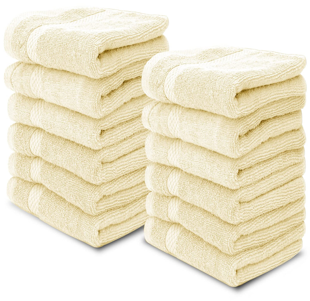 White Classic Luxury Ivory Washcloths 12 Pack - 13x13, 100% Turkish Cotton