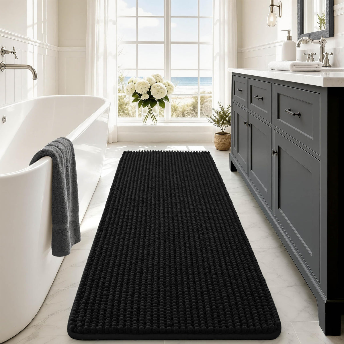 Ophanie Grey Bathroom Rugs 30x20, Soft Chenille Bath Mat, Non Slip Absorbent Quick Dry Light Gray Mats, Machine Washable Thick Small Area Rug Sets,Grip Bathmat for Shower,Toilet,Sink and Indoor Floor