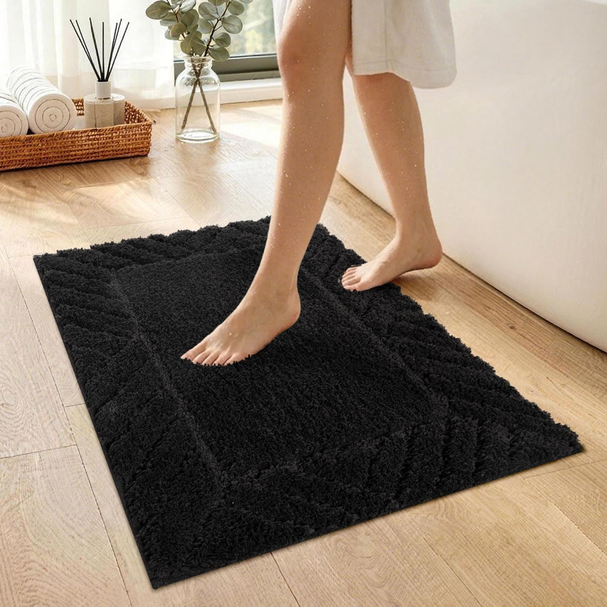 48x17 Long Bathroom Runner Rugs Beige, Non Slip Washable Bath Rugs