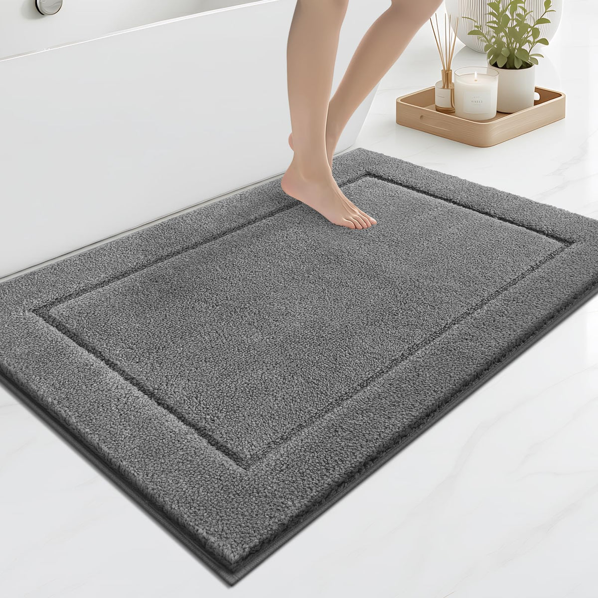 anllugs Bathroom Rugs, Non-Slip Bath Rugs, 24" x 60", Grey