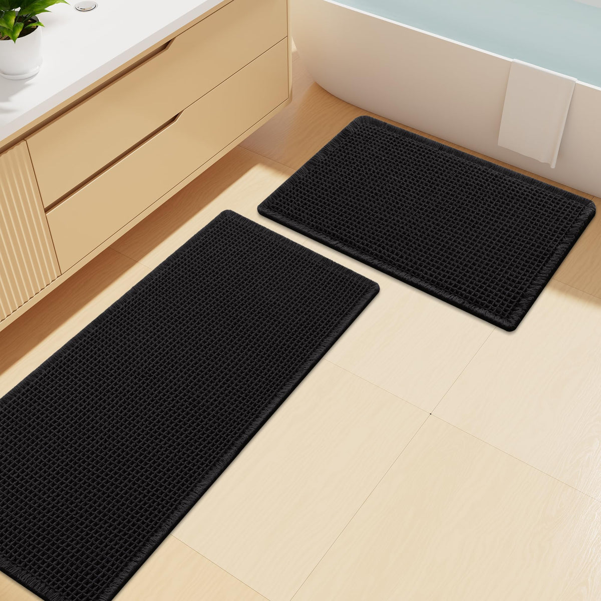 Smiry Waffle Bathroom Rugs Sets 2 Piece (30x20+24x16, Brown)