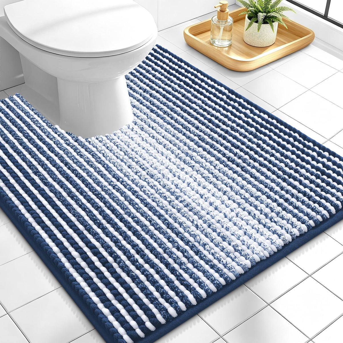 OLANLY Bathroom Rugs 30x20, Soft Chenille Striped Bath Rugs, Grey