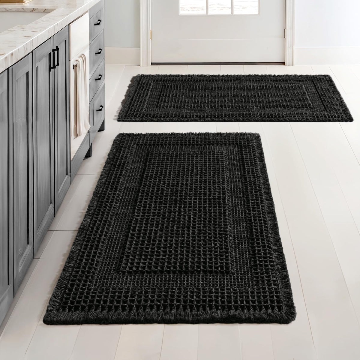 MIULEE Set of 2 Waffle Bathroom Rugs Brown&Cream Boho Bath Mat 17x24+18x30
