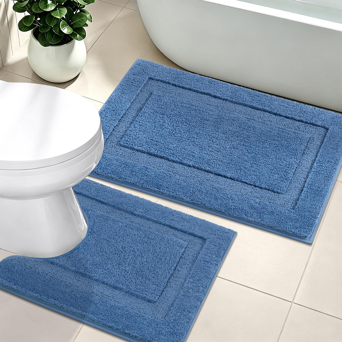 SHACOS Soft Microfiber Bathroom Rugs Set of 2 Pieces, White