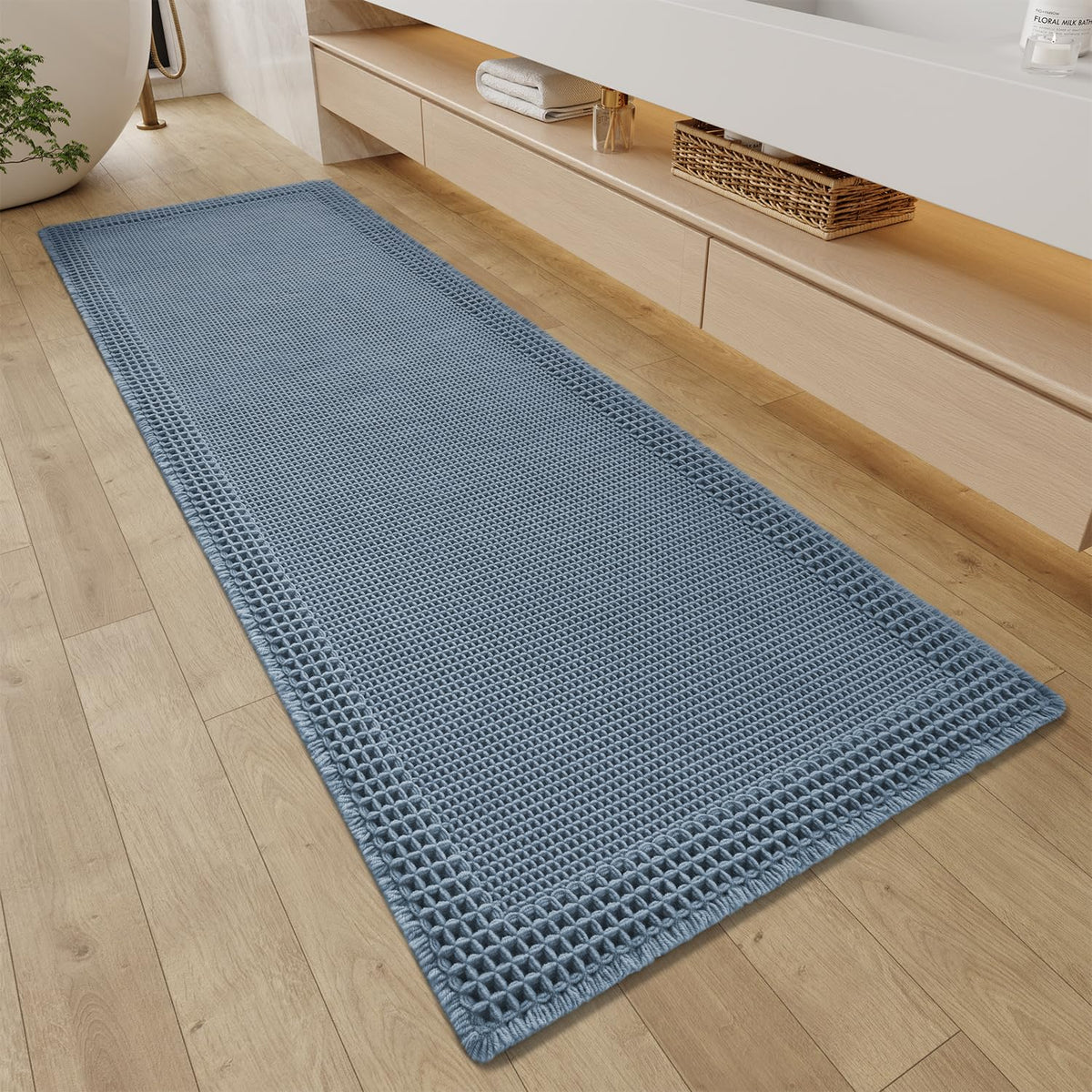 RESARE Waffle Bath Mat for Bathroom, Non Slip Bathroom Rugs 17"x24" Green