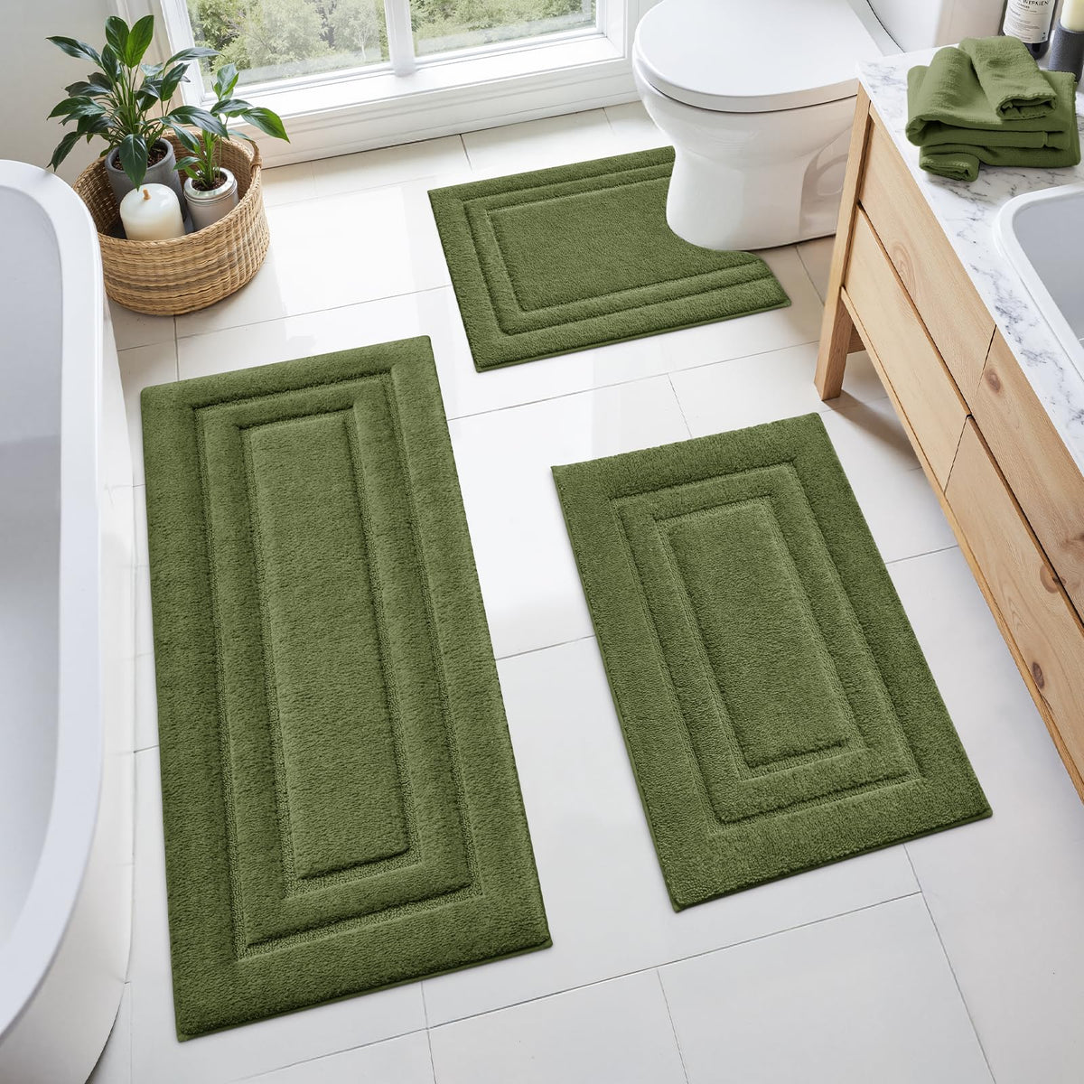 HOMEIDEAS Grey Bathroom Rugs Set of 3, Non Slip Bath Mats