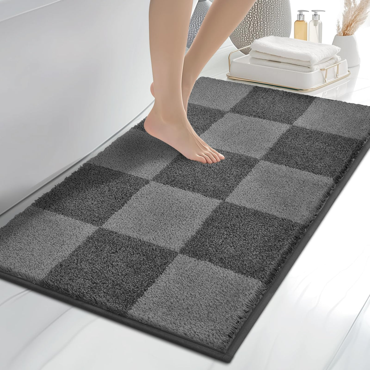 anllugs Bathroom Rugs, 20" x 30" Soft Bath Rugs, Olive Green & Green