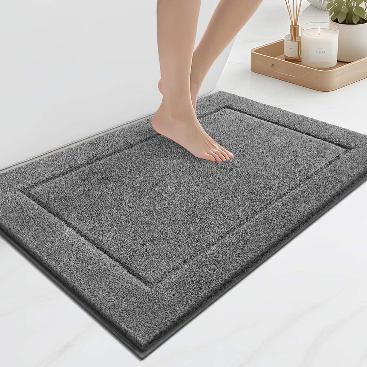 anllugs Bathroom Rugs, Non-Slip Bath Rugs, 24" x 60", Grey