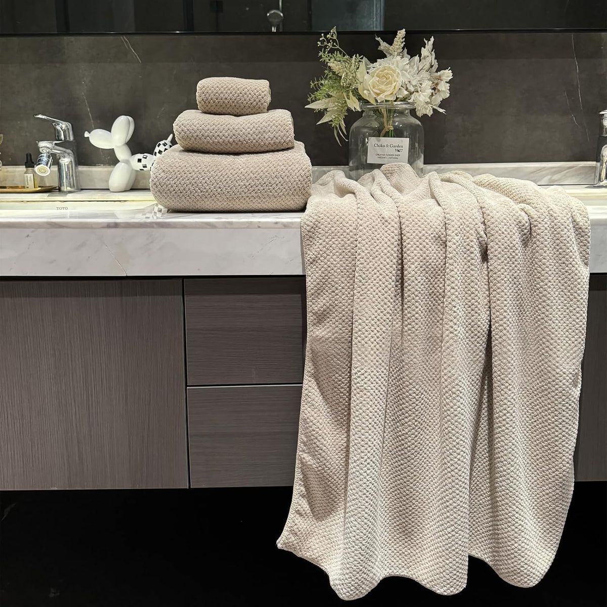 Extra Large Bath Towels Set for Bathroom 30x60 Inches Super Soft Light Weight Quick Dry Microfiber Shower Towels (Beige, 6 Piece)