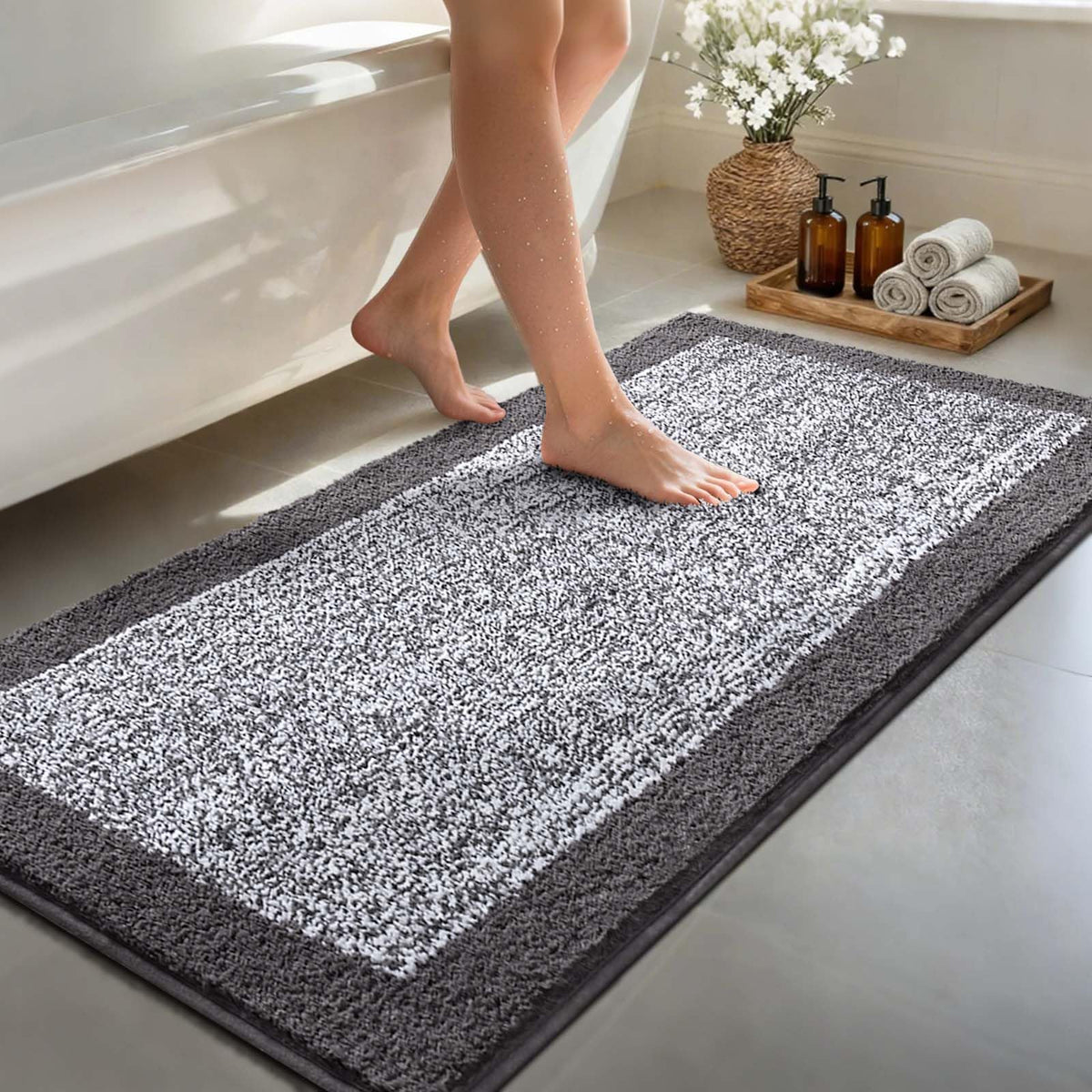 48x24 Long Bathroom Rugs Non Slip Washable, Soft Absorbent Bath Mat Blue