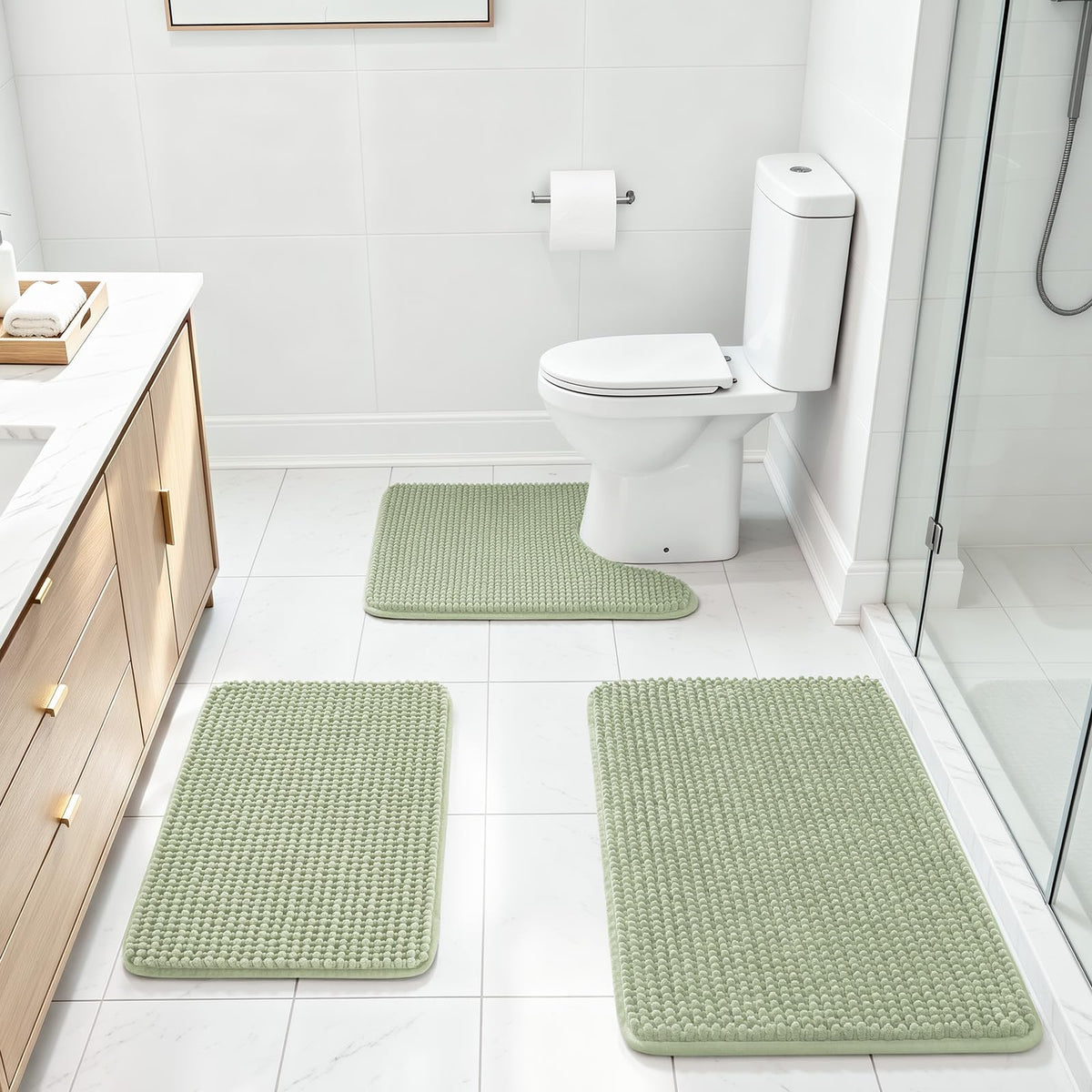 Ophanie Grey Bathroom Rugs 30x20, Soft Chenille Bath Mat, Non Slip Absorbent Quick Dry Light Gray Mats, Machine Washable Thick Small Area Rug Sets,Grip Bathmat for Shower,Toilet,Sink and Indoor Floor