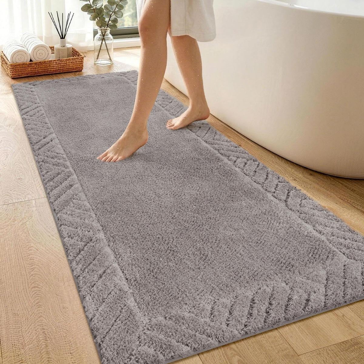 48x17 Long Bathroom Runner Rugs Beige, Non Slip Washable Bath Rugs