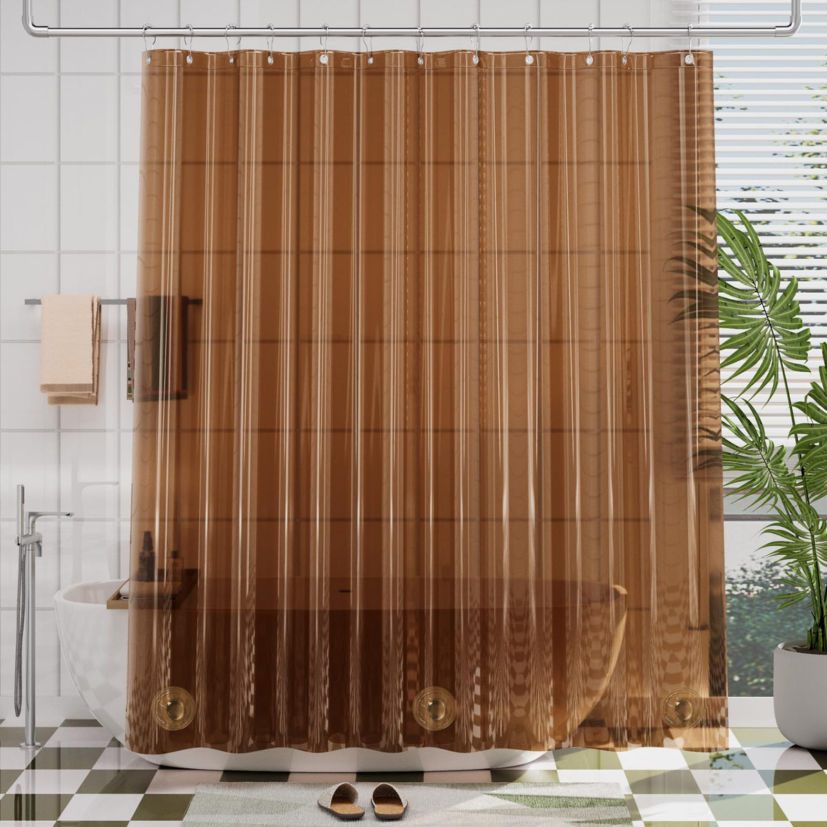 AmazerBath 48x72 Shower Curtain Stall, Small Shower Curtain for Shower Stall, Clear Bathroom Curtain Plastic, Thick PEVA Bathroom Accessories with 2 Clear Weighted Stones and 8 Grommet Holes