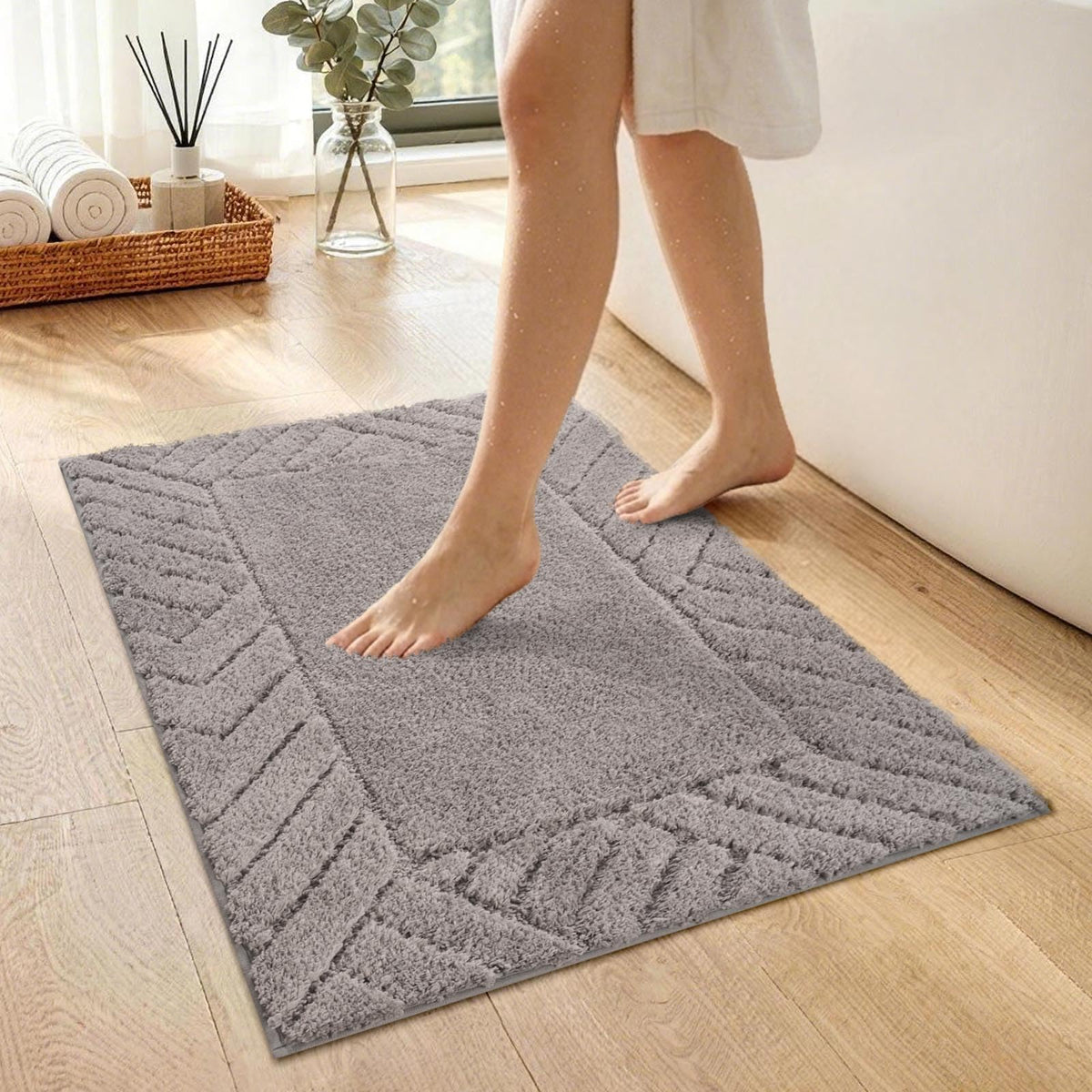 48x17 Long Bathroom Runner Rugs Beige, Non Slip Washable Bath Rugs