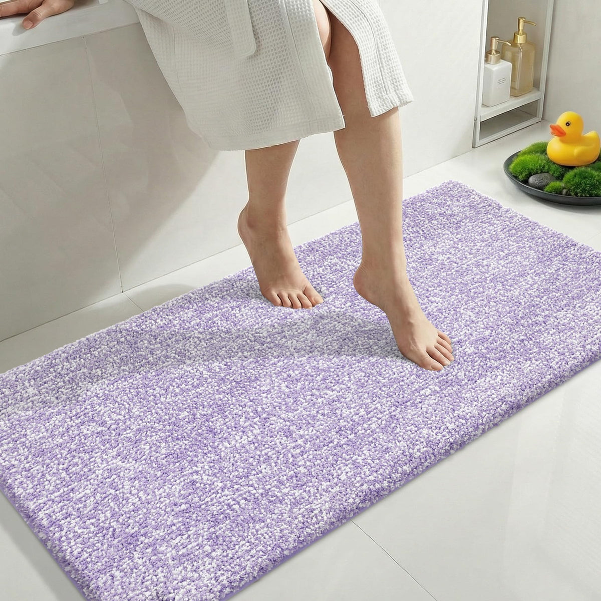 Yimobra Non Slip Machine Washable Bathroom Rug 32x20 Light Blue and White
