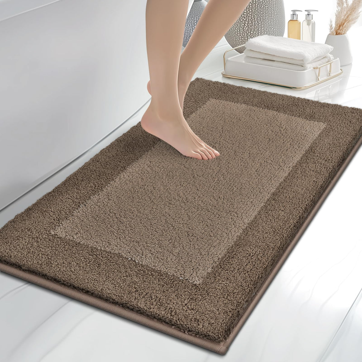 anllugs Bathroom Rugs, 20" x 30" Soft Bath Rugs, Olive Green & Green