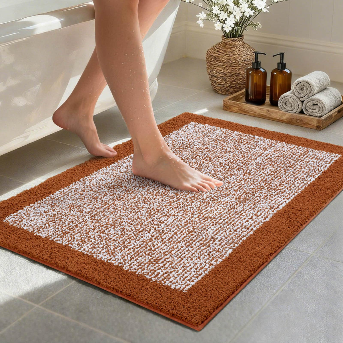48x24 Long Bathroom Rugs Non Slip Washable, Soft Absorbent Bath Mat Blue