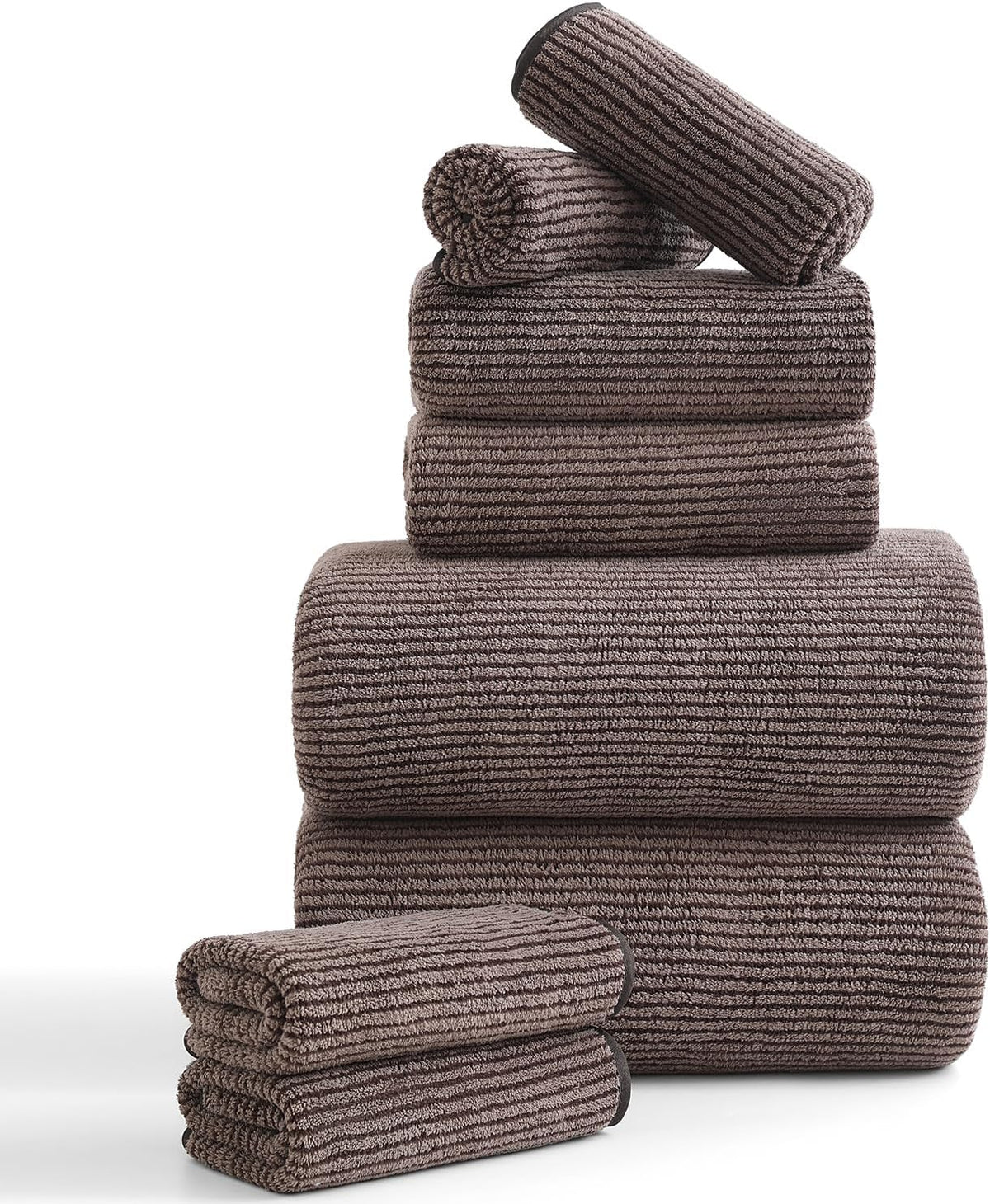 8-Piece Premium Towel Set for Bathroom|2 Oversized Large Bath Sheet,2 Hand Towels,4 Washcloths|Soft Cozy Highly Absorbent Fast Dry Microfiber Shower Towel Set for Hotel Bathroom Essentials,Dark Brown