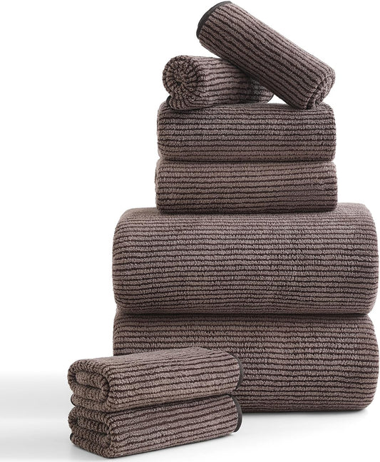 8-Piece Premium Towel Set for Bathroom|2 Oversized Large Bath Sheet,2 Hand Towels,4 Washcloths|Soft Cozy Highly Absorbent Fast Dry Microfiber Shower Towel Set for Hotel Bathroom Essentials,Dark Brown