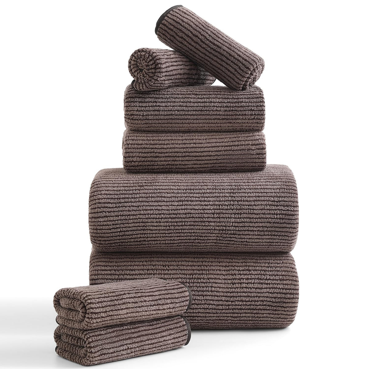 8-Piece Premium Towel Set for Bathroom|2 Oversized Large Bath Sheet,2 Hand Towels,4 Washcloths|Soft Cozy Highly Absorbent Fast Dry Microfiber Shower Towel Set for Hotel Bathroom Essentials,Dark Brown