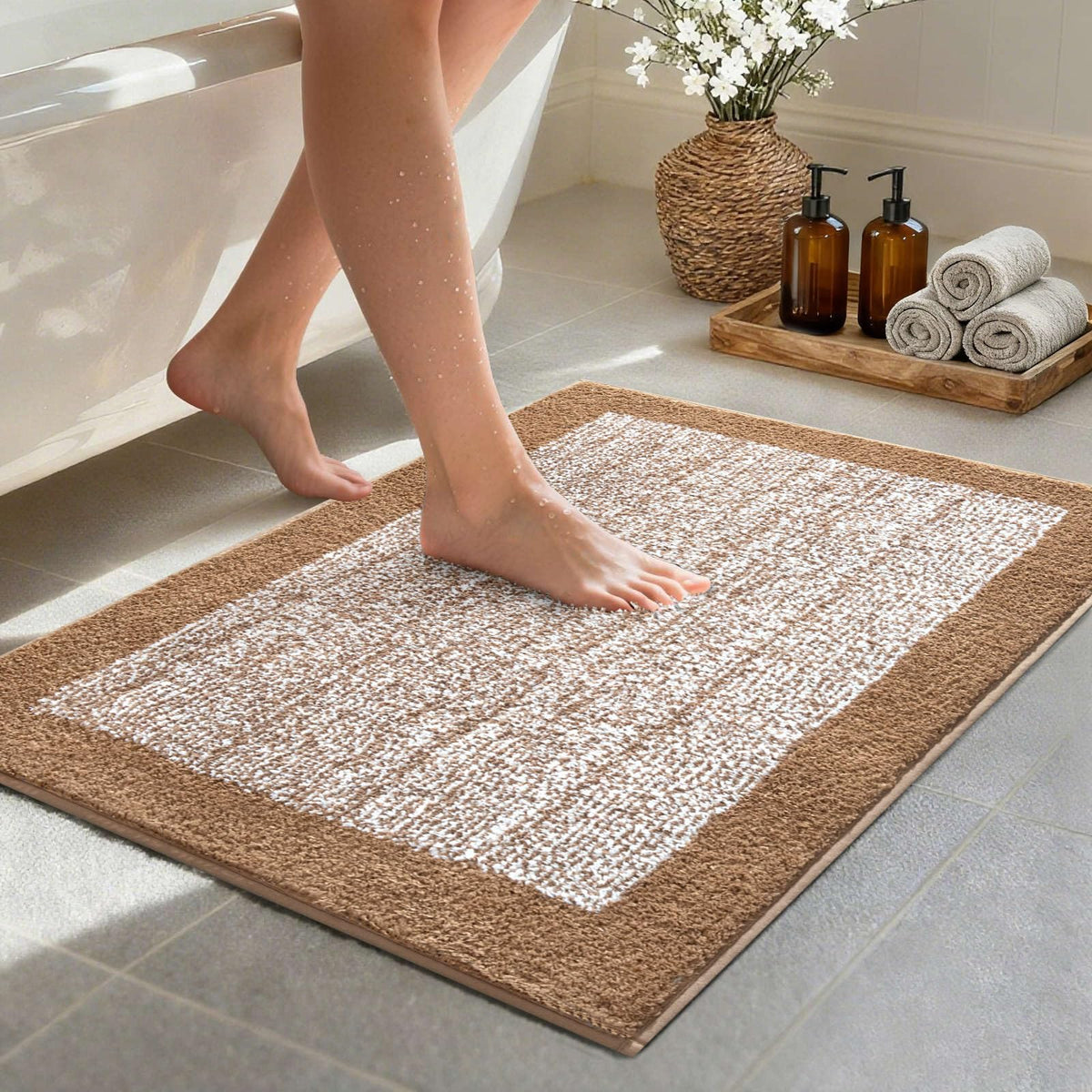 48x24 Long Bathroom Rugs Non Slip Washable, Soft Absorbent Bath Mat Blue