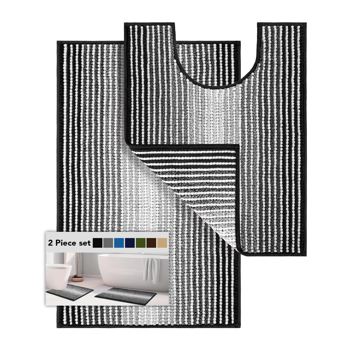 BSICPRO Large Chenille Bathroom Rugs Runner, 20x47 Striped Bath Mats, Beige