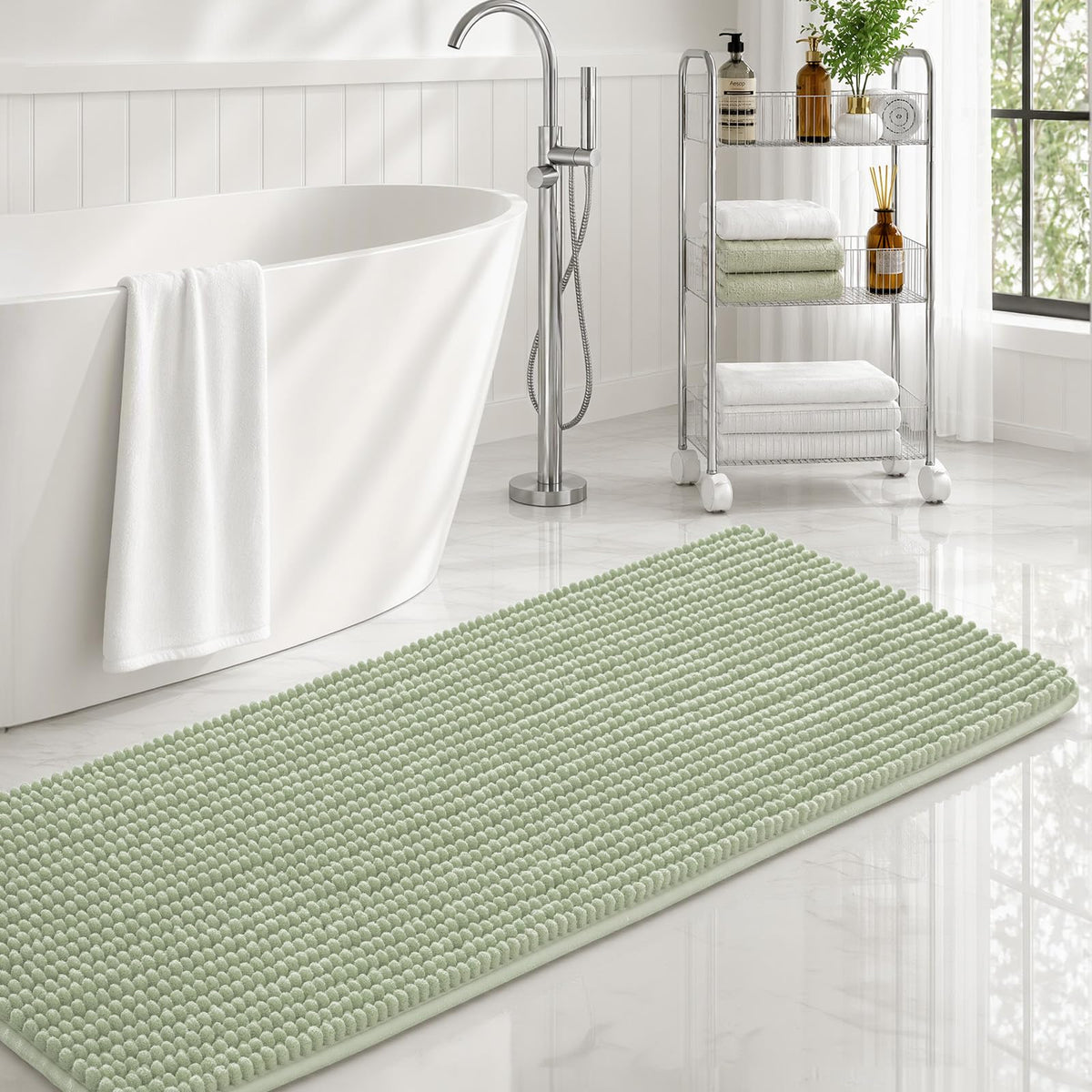 Ophanie Grey Bathroom Rugs 30x20, Soft Chenille Bath Mat, Non Slip Absorbent Quick Dry Light Gray Mats, Machine Washable Thick Small Area Rug Sets,Grip Bathmat for Shower,Toilet,Sink and Indoor Floor