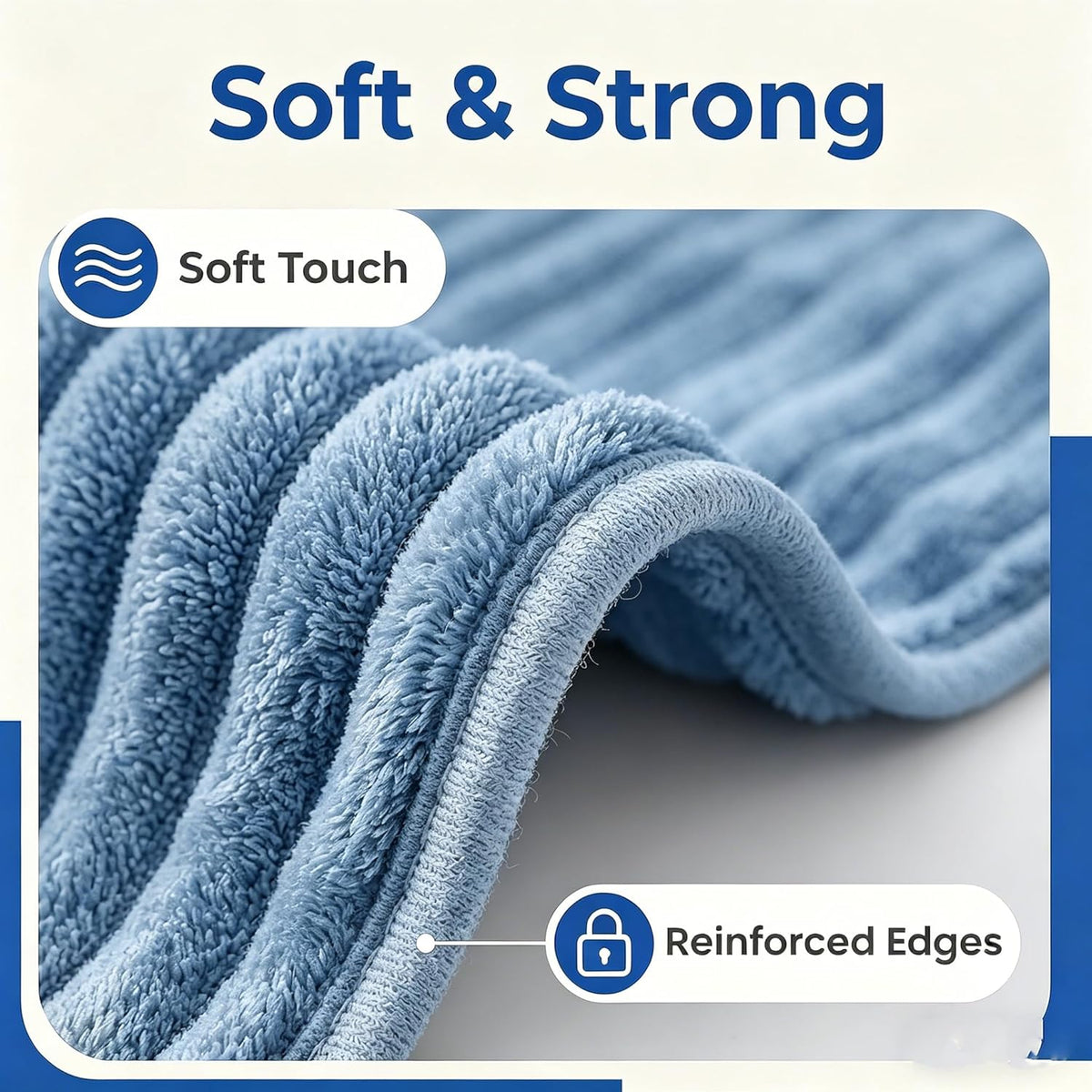 4PCS Blue Microfiber Hand Towels for Bathroom with Hanging Loops