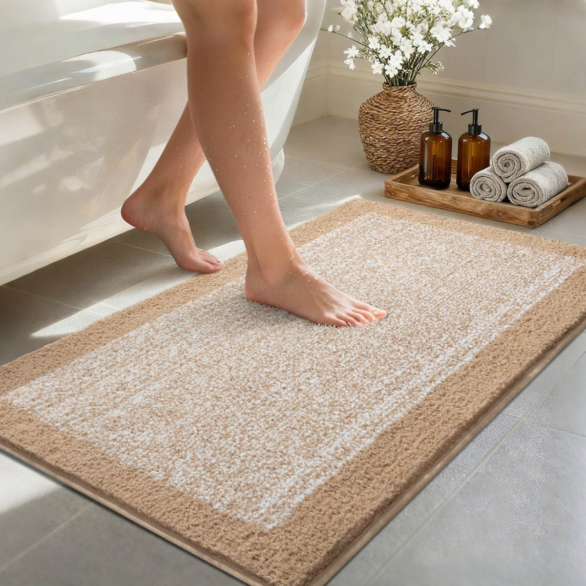 48x24 Long Bathroom Rugs Non Slip Washable, Soft Absorbent Bath Mat Blue