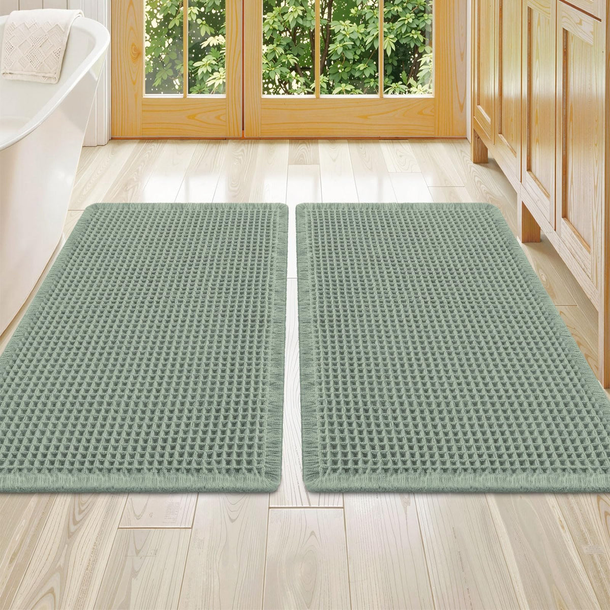 Smiry Waffle Bathroom Rugs Sets 2 Piece (30x20+24x16, Brown)