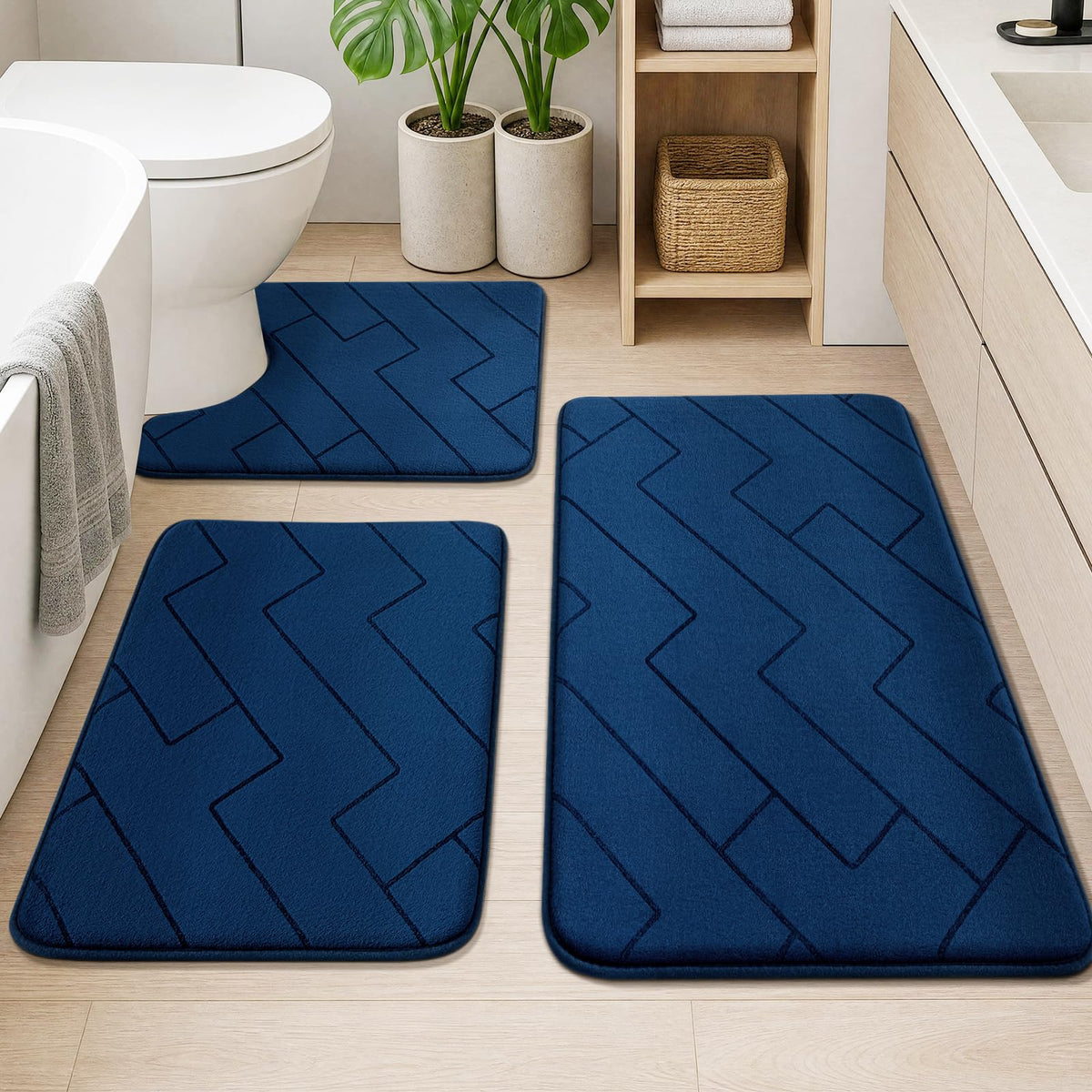 YIHOUSE 3 Piece Bathroom Rug Set - Soft Memory Foam Bath Mat, Dark Grey