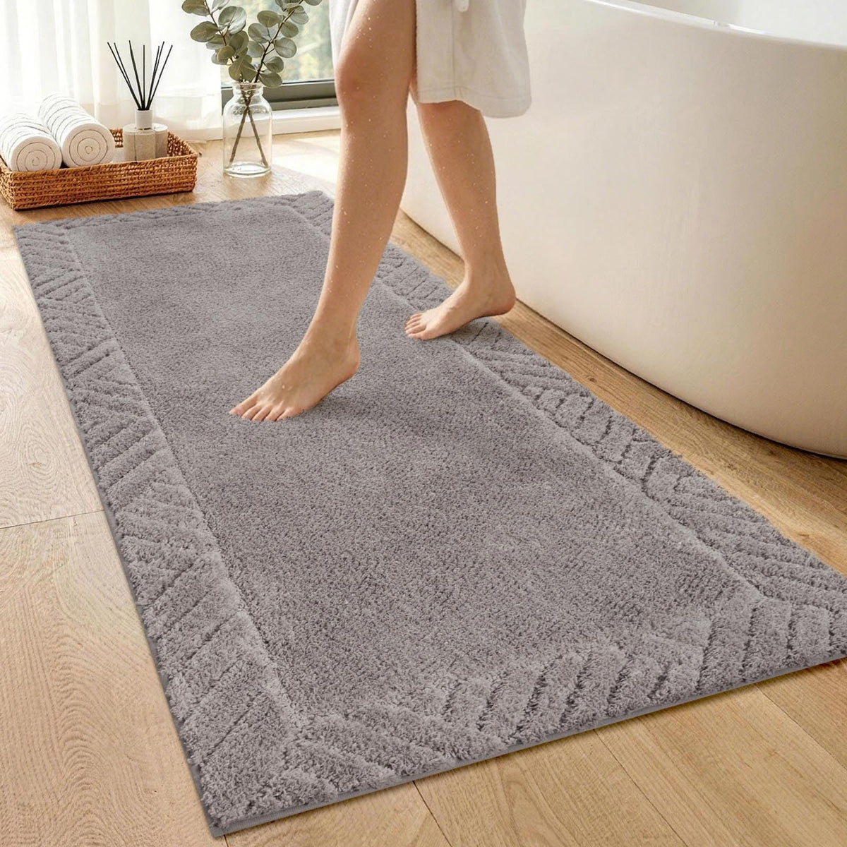48x17 Long Bathroom Runner Rugs Beige, Non Slip Washable Bath Rugs