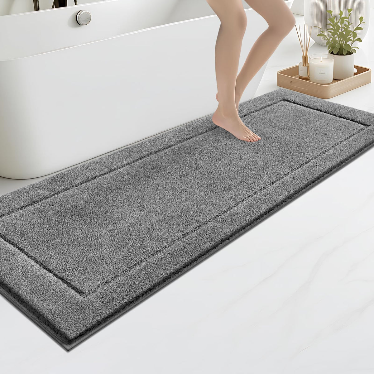 anllugs Bathroom Rugs, Non-Slip Bath Rugs, 24" x 60", Grey