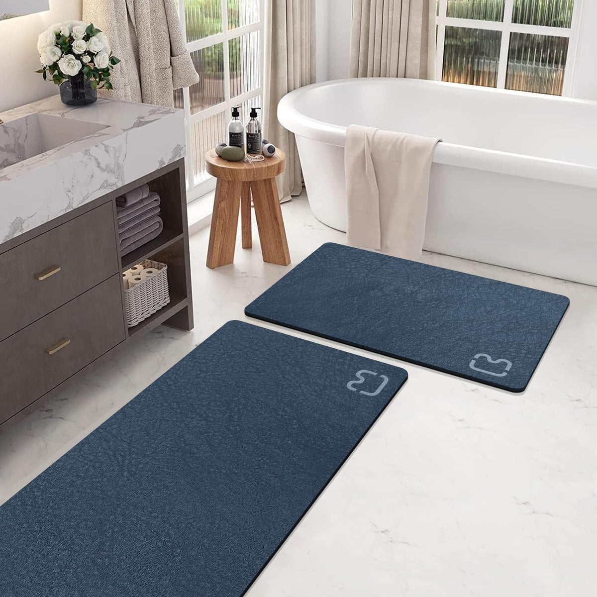 Dark Grey Long Bathroom Rugs Large Stone Bath Mats for Bathroom,15.7"x47.2"